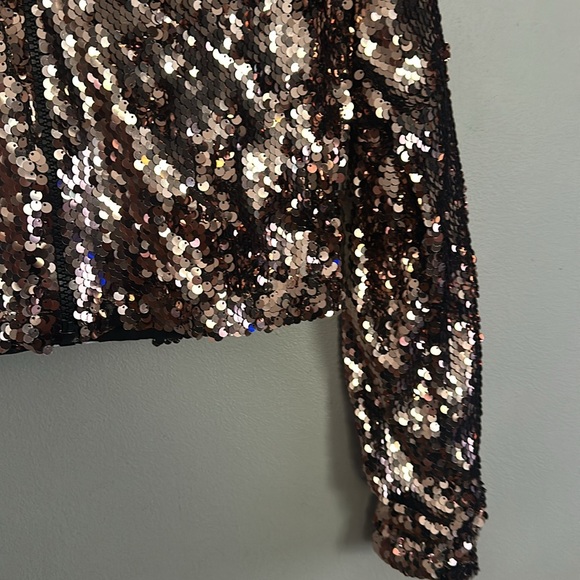 Faith Connexion women copper rose sequin zip hoodie crop jacket w/kappa design - Picture 5 of 12